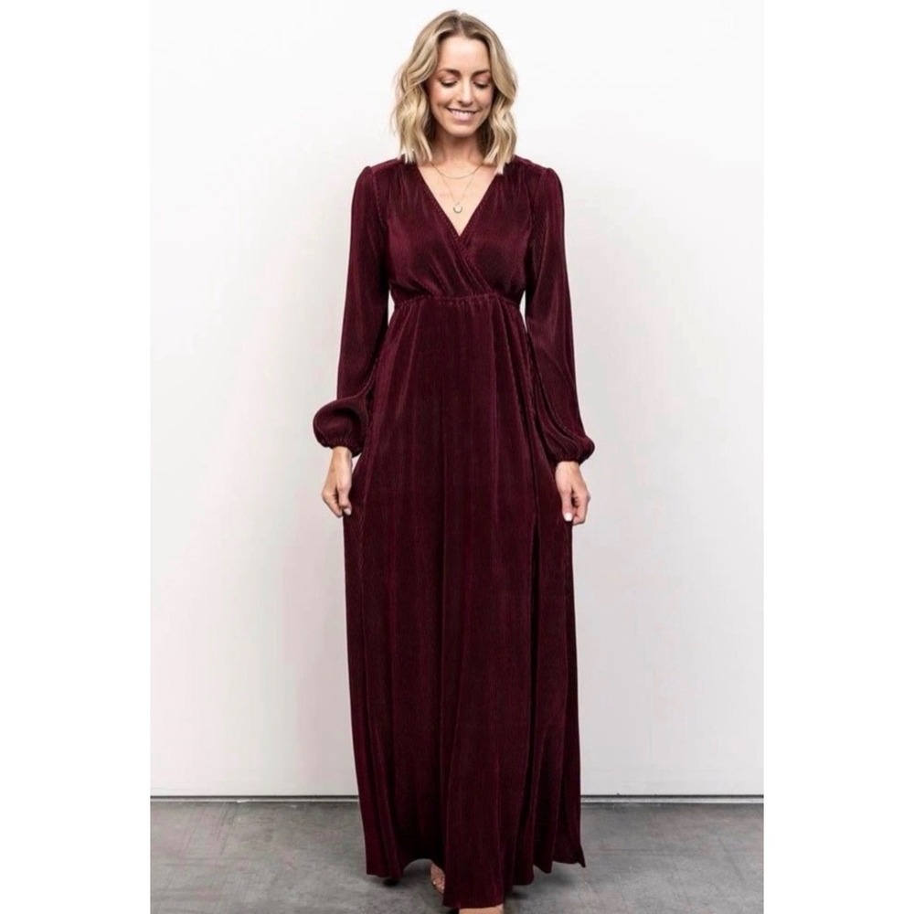 Baltic Born Venus Pleated Maxi Dress In Burgundy Size Small
